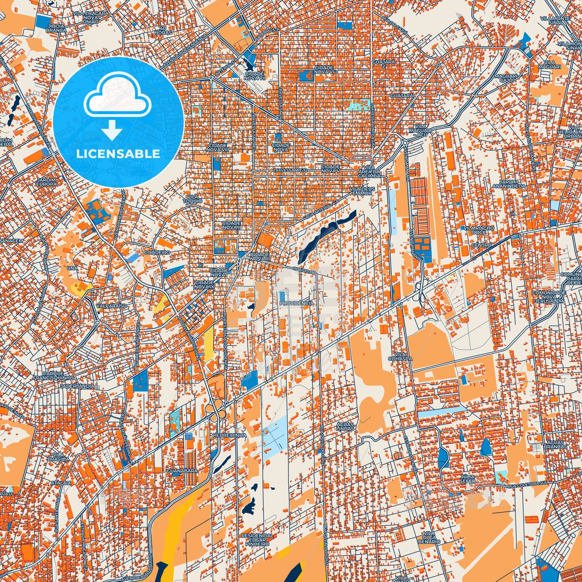 Colorful Ananindeua Street Map with Labels and Buildings