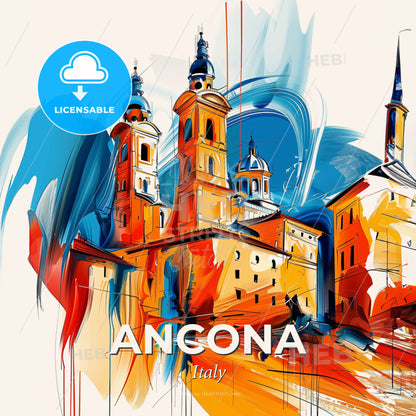 Vibrant Ancona, Italy - A Painting Of A Building With Towers - Square format print template