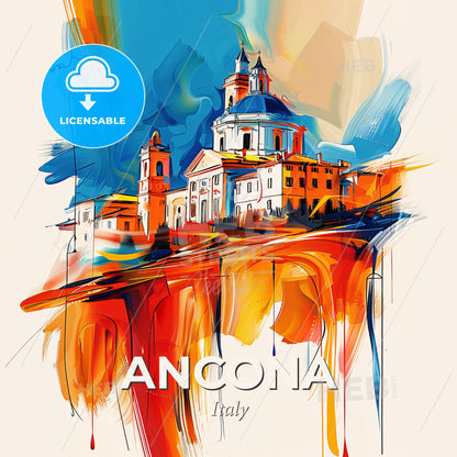Vibrant Ancona, Italy - A Painting Of A Building - Square format print template