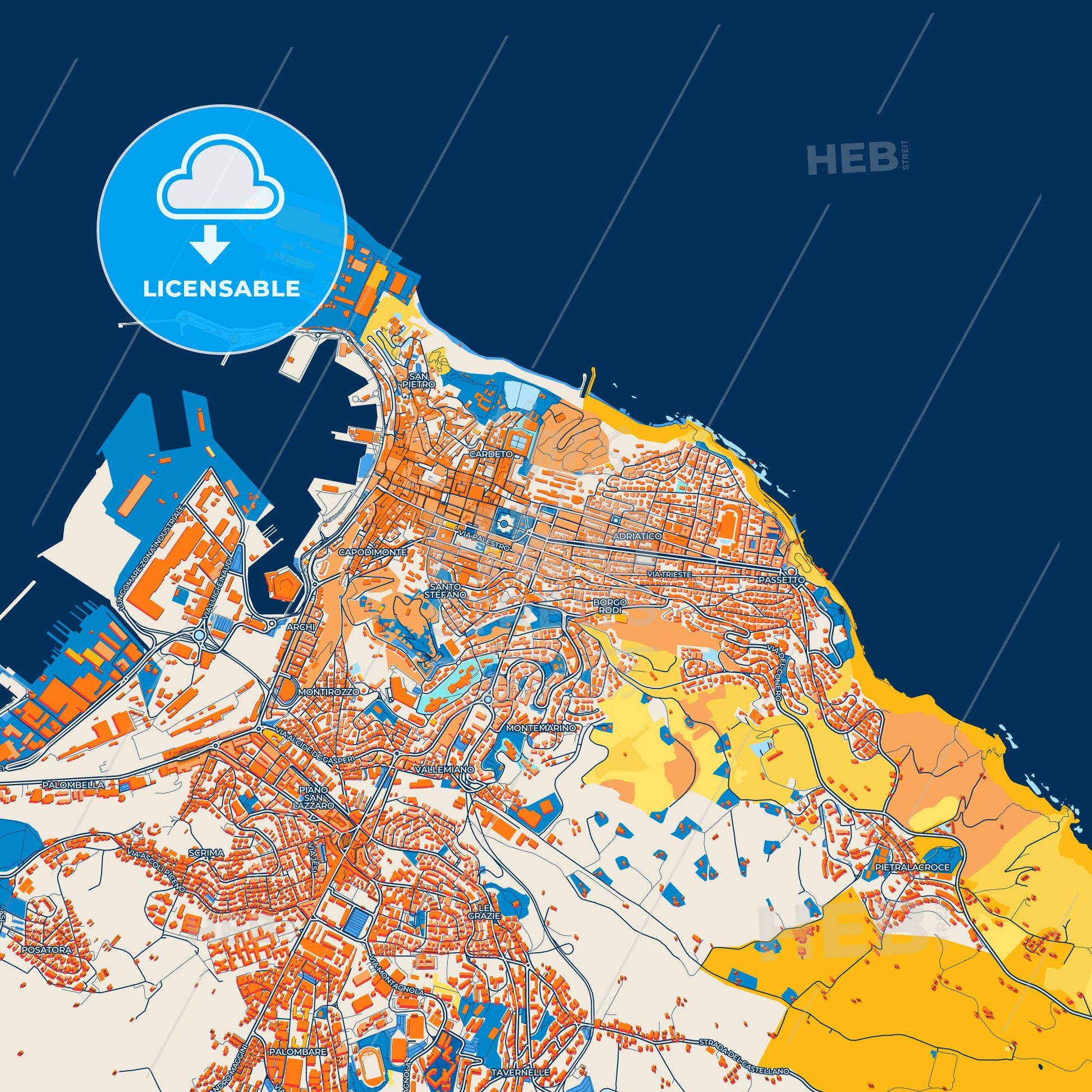 Colorful Ancona Street Map with Labels and Buildings