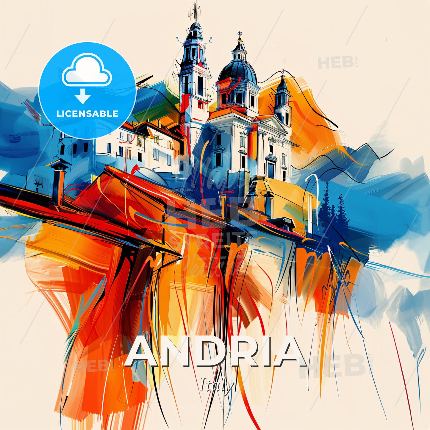 Vibrant Andria, Italy - A Painting Of A Building On A Cliff - Square format print template