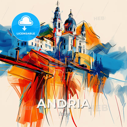 Vibrant Andria, Italy - A Painting Of A Building On A Cliff - Square format print template