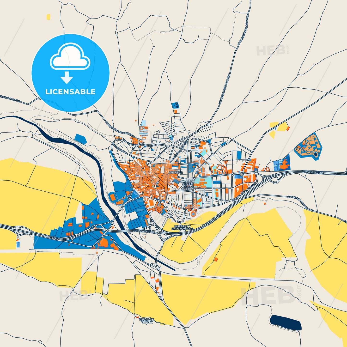 Colorful Andújar Street Map with Labels and Buildings