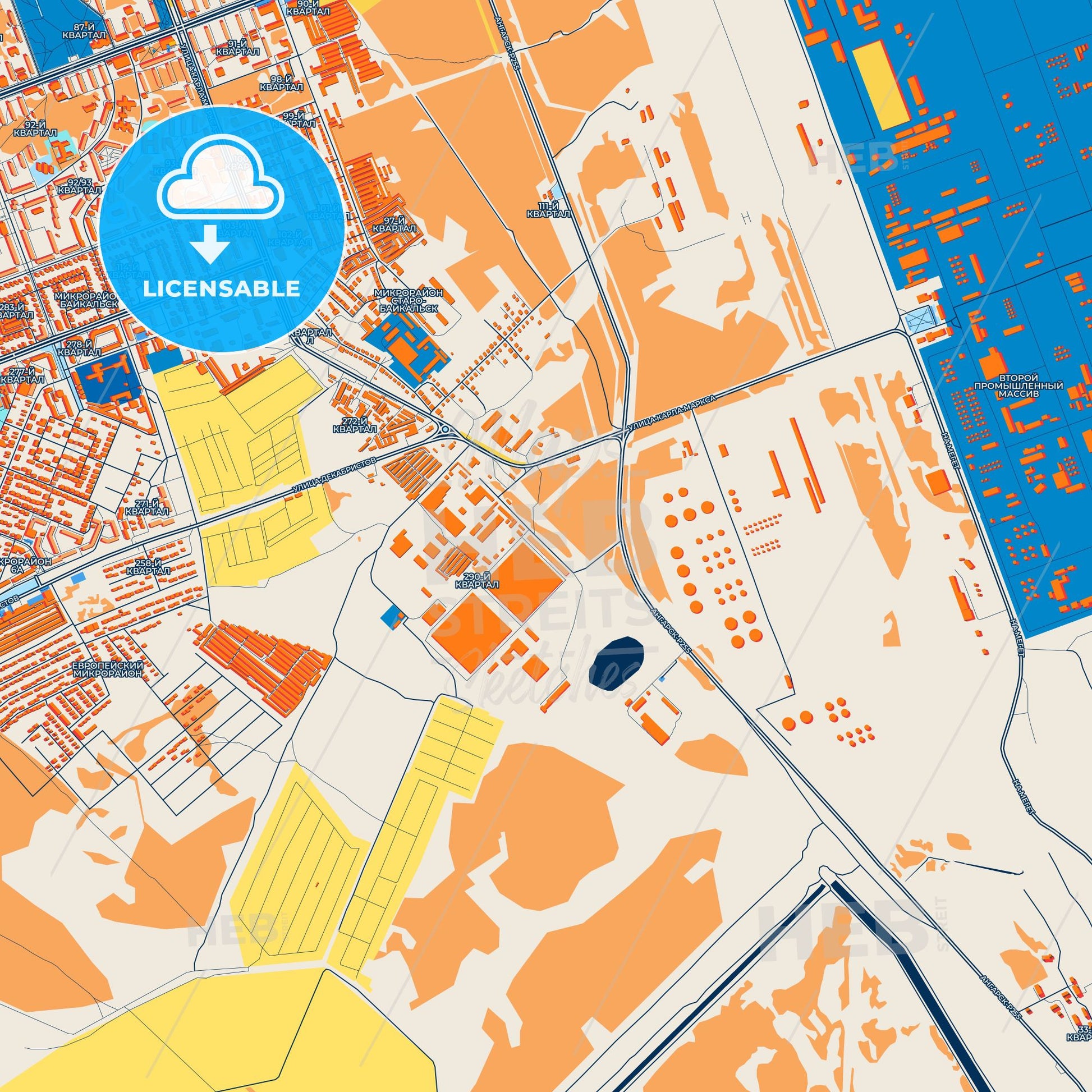 Colorful Angarsk Street Map with Labels and Buildings