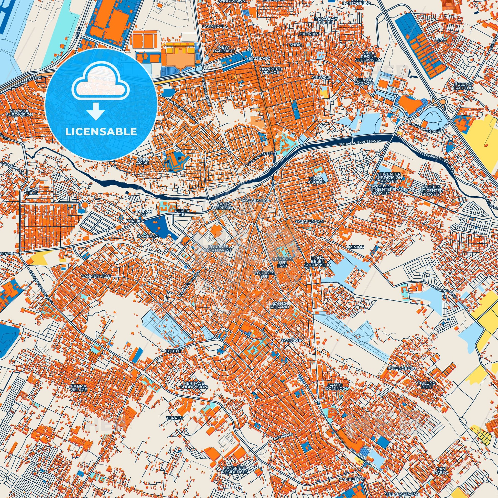 Colorful Angeles Street Map with Labels and Buildings