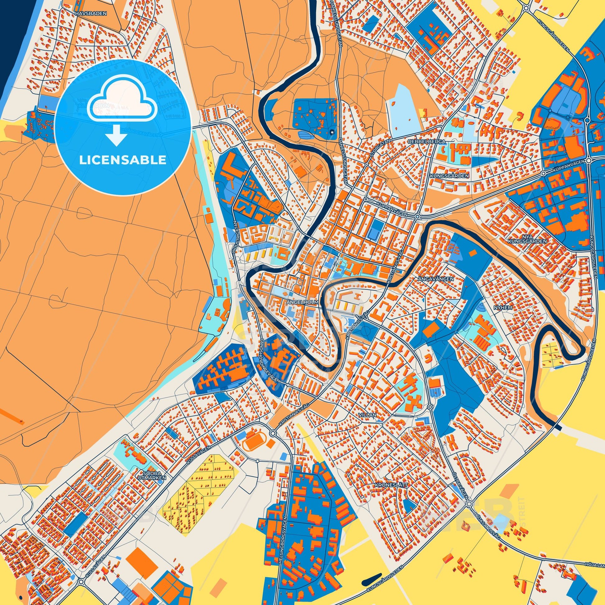 Colorful Ängelholm Street Map with Labels and Buildings