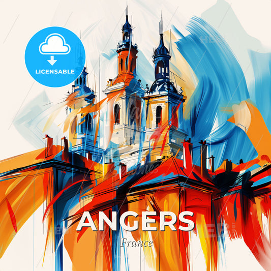 Vibrant Angers, France - A Painting Of A Building With Towers - Square format print template