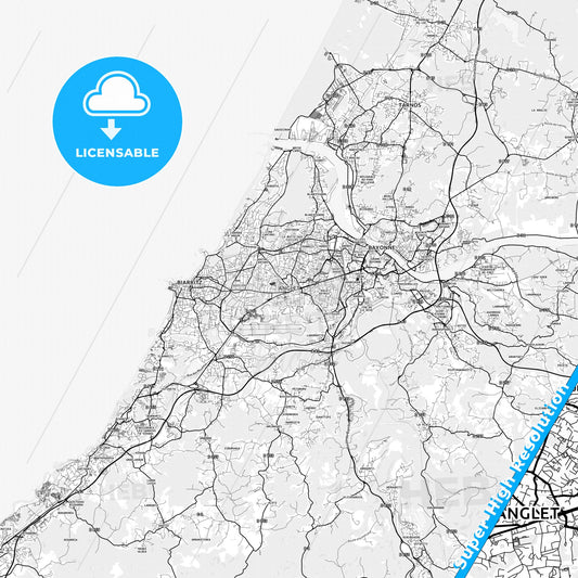 Anglet, France light map with streetnames, citynames and districts