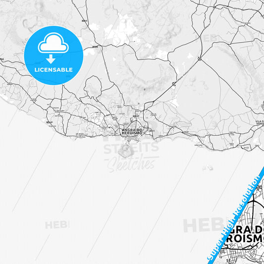Angra do Heroísmo, Portugal light map with streetnames, citynames and districts