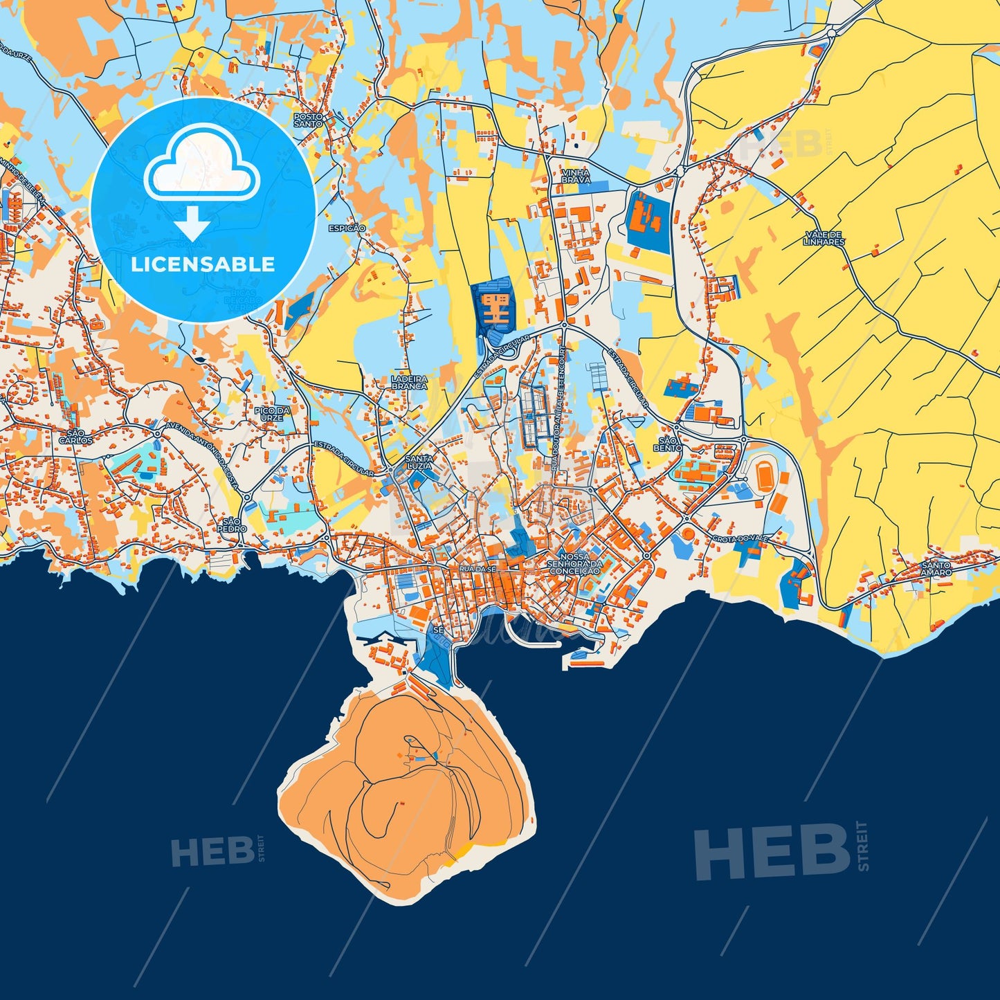 Colorful Angra do Heroísmo Street Map with Labels and Buildings