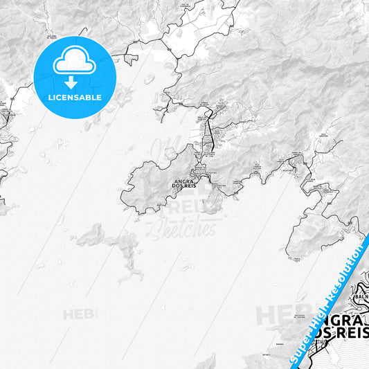 Angra dos Reis, Brazil light map with streetnames, citynames and districts