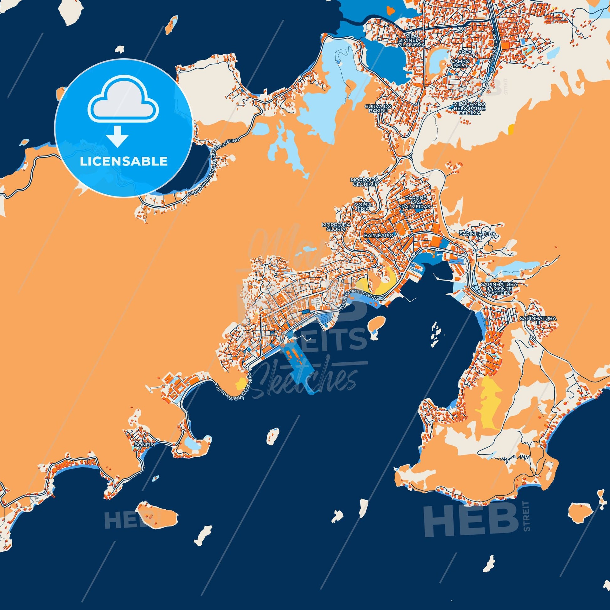 Colorful Angra dos Reis Street Map with Labels and Buildings