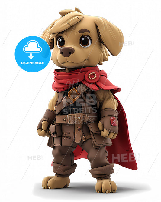 Anthropomorphic Labrador Retriever Warrior, Isolated, Full Body, 3D Cartoon Character, Vibrant Painting, Cartoon Dog, Garment Art