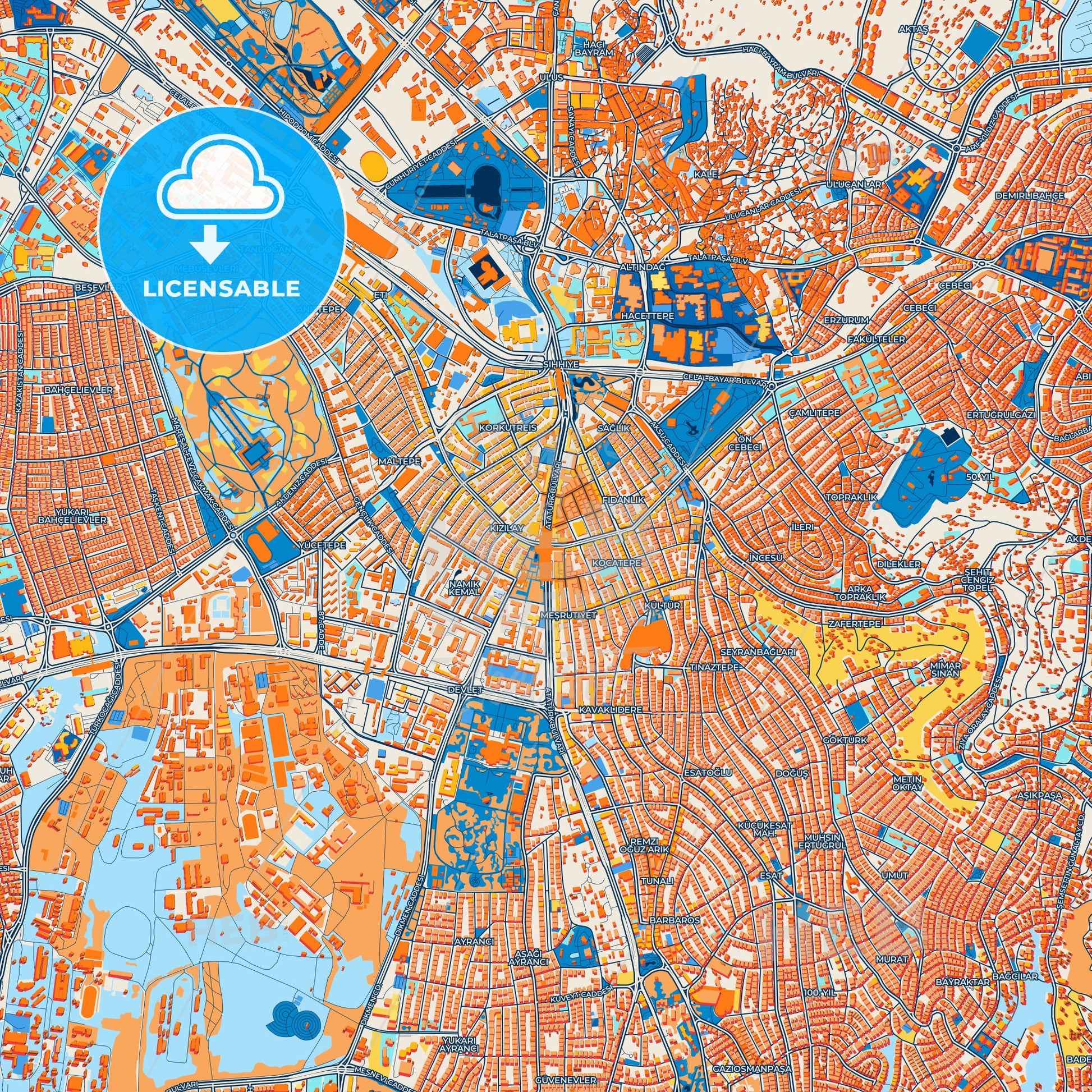 Colorful Ankara Street Map with Labels and Buildings