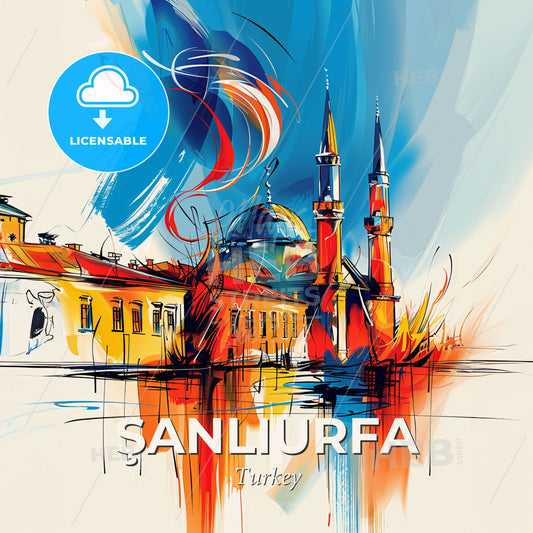 Vibrant Şanliurfa, Turkey - A Painting Of A Building With Towers And A Dome - Square format print template