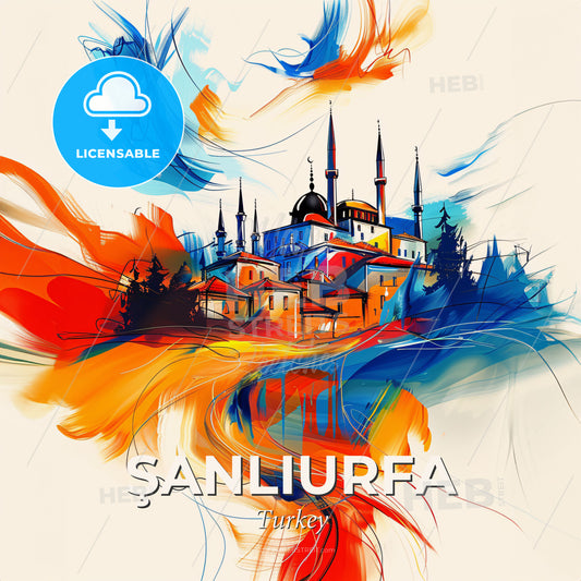 Vibrant Şanliurfa, Turkey - A Colorful Painting Of A Building - Square format print template