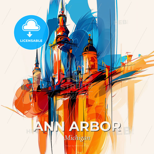 Vibrant Ann Arbor, Michigan - A Colorful Painting Of A Castle - Square format print template