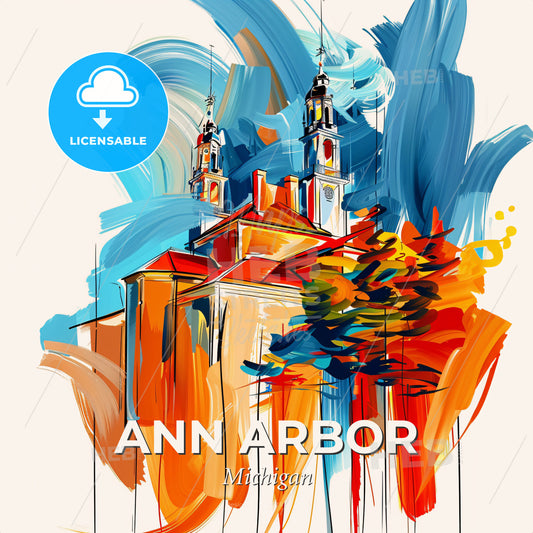 Vibrant Ann Arbor, Michigan - A Painting Of A Building With Colorful Brush Strokes - Square format print template
