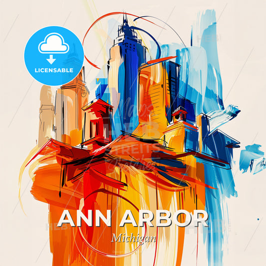 Vibrant Ann Arbor, Michigan - A Colorful Cityscape With Buildings - Square format print template