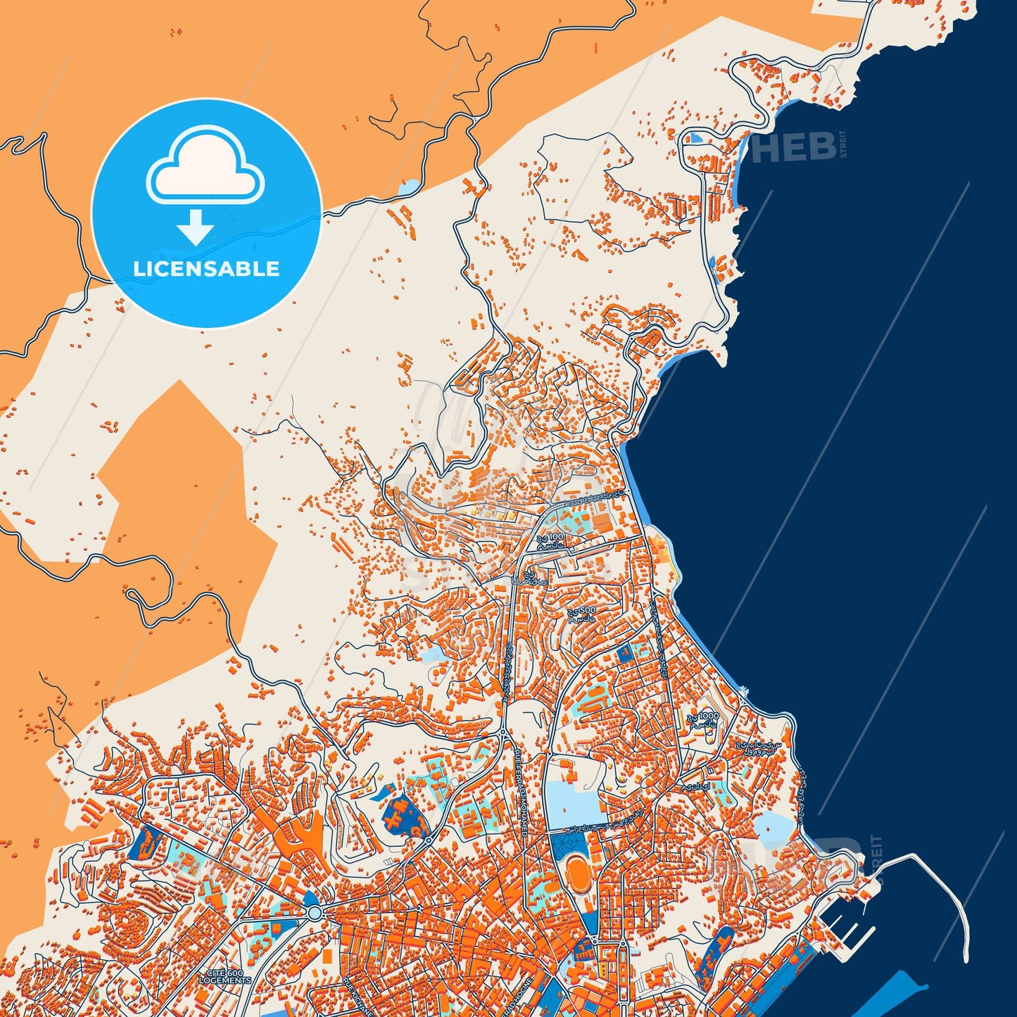 Colorful Annaba Street Map with Labels and Buildings