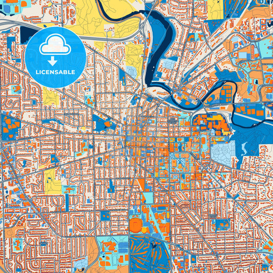 Colorful Ann Arbor Street Map with Labels and Buildings
