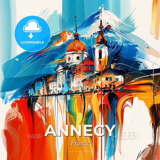 Vibrant Annecy, France - A Painting Of A City - Square format print template