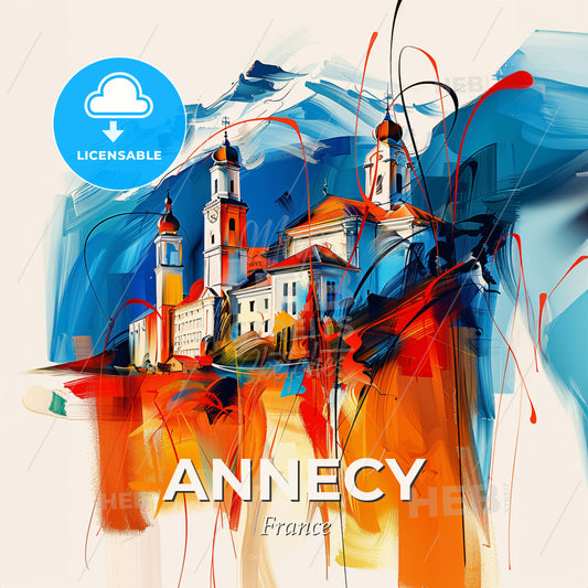 Vibrant Annecy, France - A Painting Of A Building - Square format print template