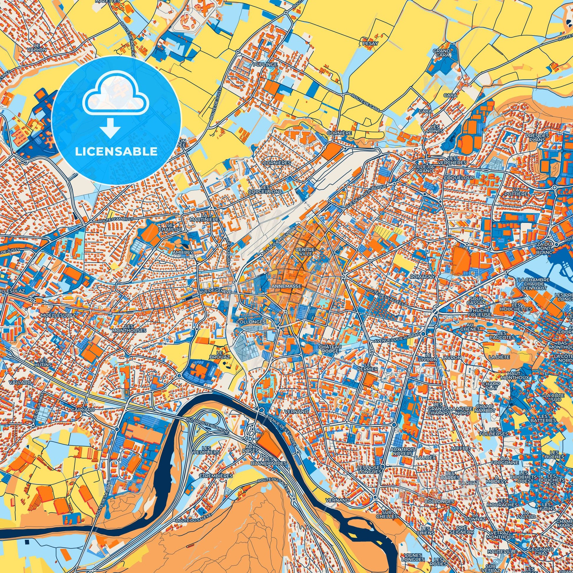 Colorful Annemasse Street Map with Labels and Buildings
