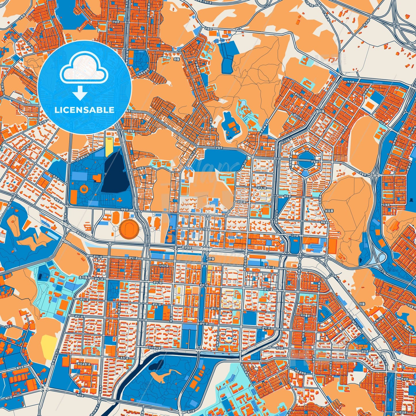 Colorful Ansan Street Map with Labels and Buildings