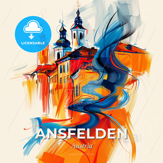 Vibrant Ansfelden, Austria - A Painting Of A Building - Square format print template