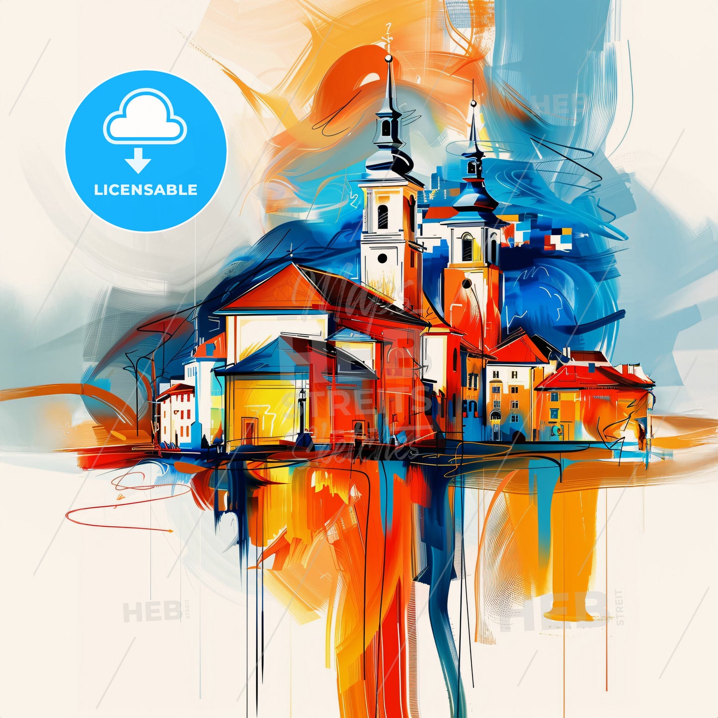 Vibrant Ansfelden, Austria - A Painting Of A Building With Towers