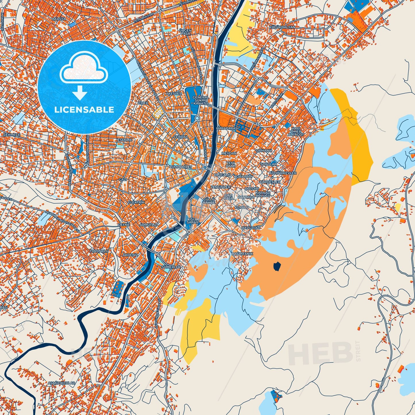 Colorful Antakya Street Map with Labels and Buildings