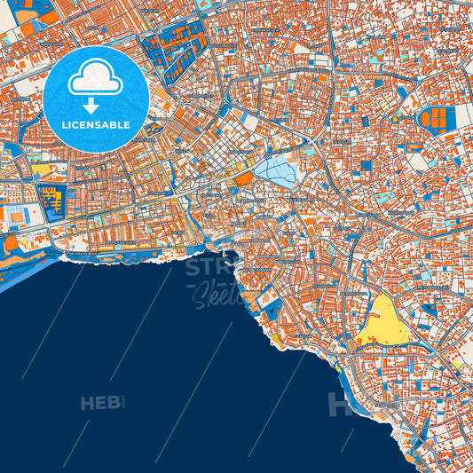 Colorful Antalya Street Map with Labels and Buildings