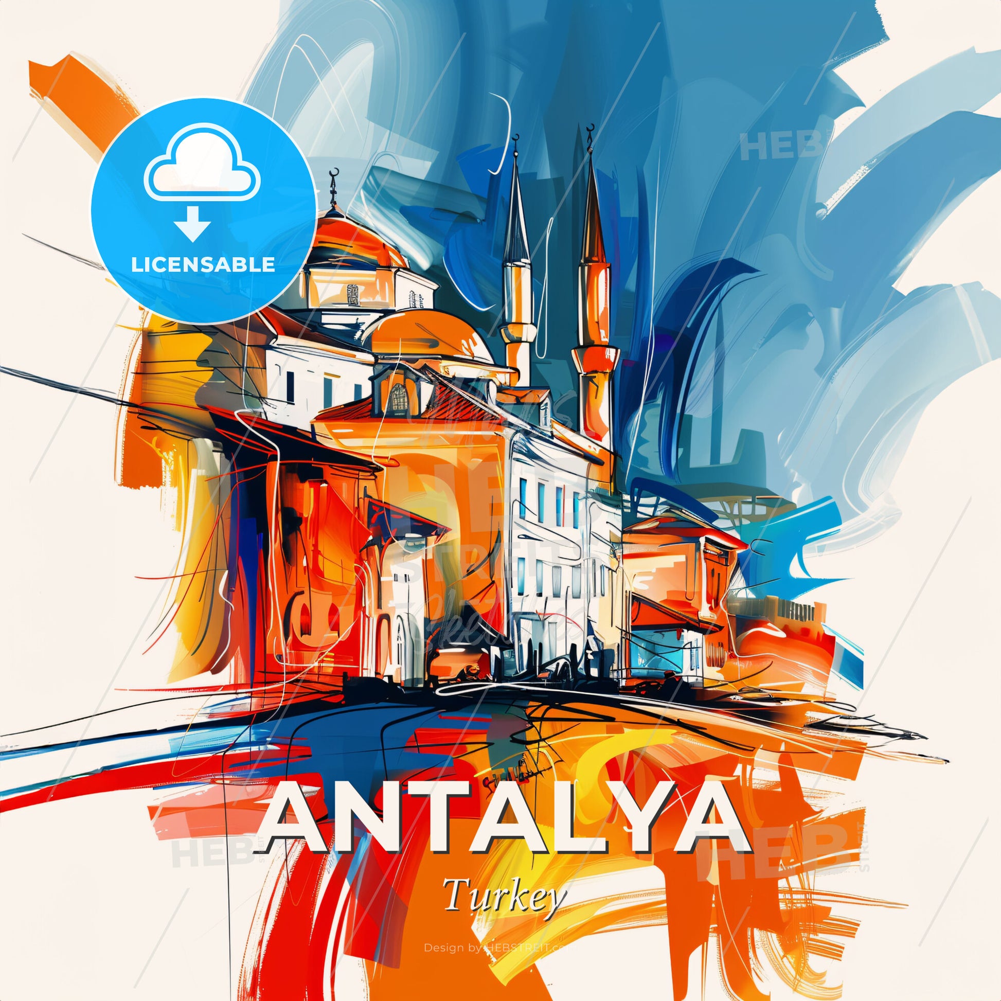 Vibrant Antalya, Turkey - A Colorful Painting Of Buildings - Square format print template
