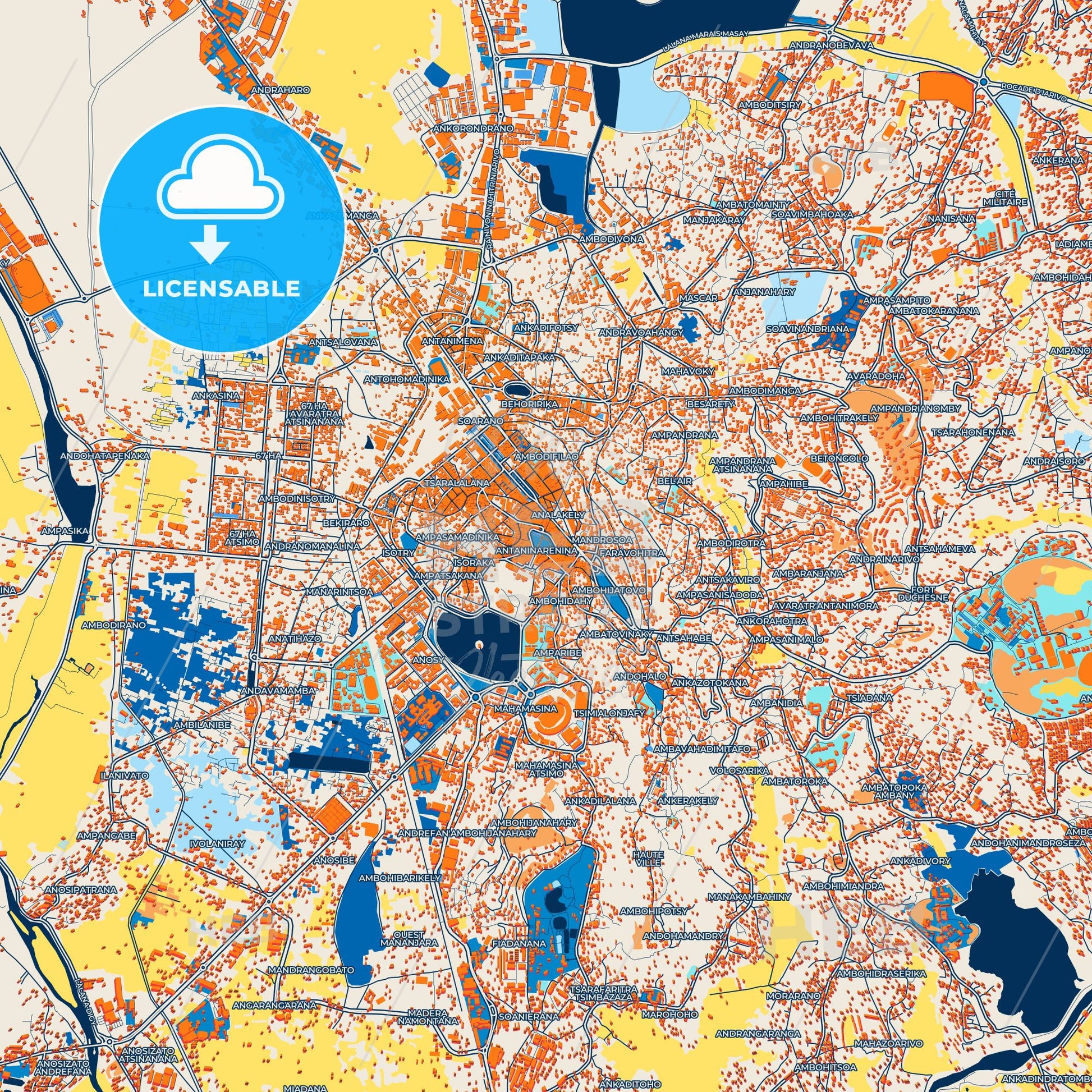 Colorful Antananarivo Street Map with Labels and Buildings