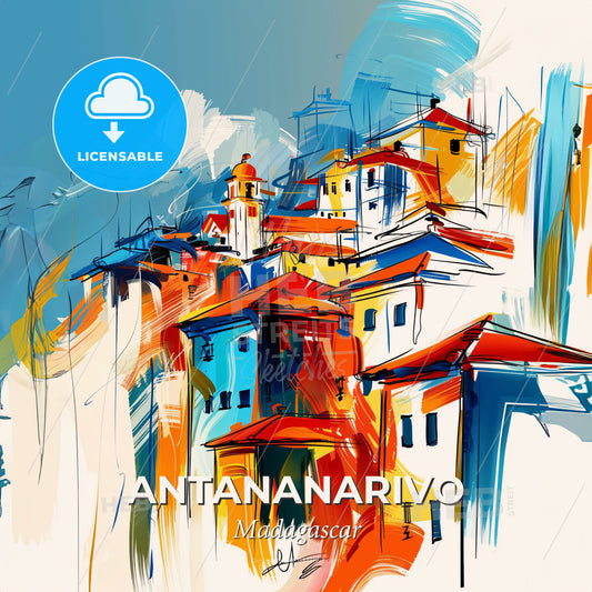 Vibrant Antananarivo, Madagascar - A Painting Of A Colorful City - Square format print template