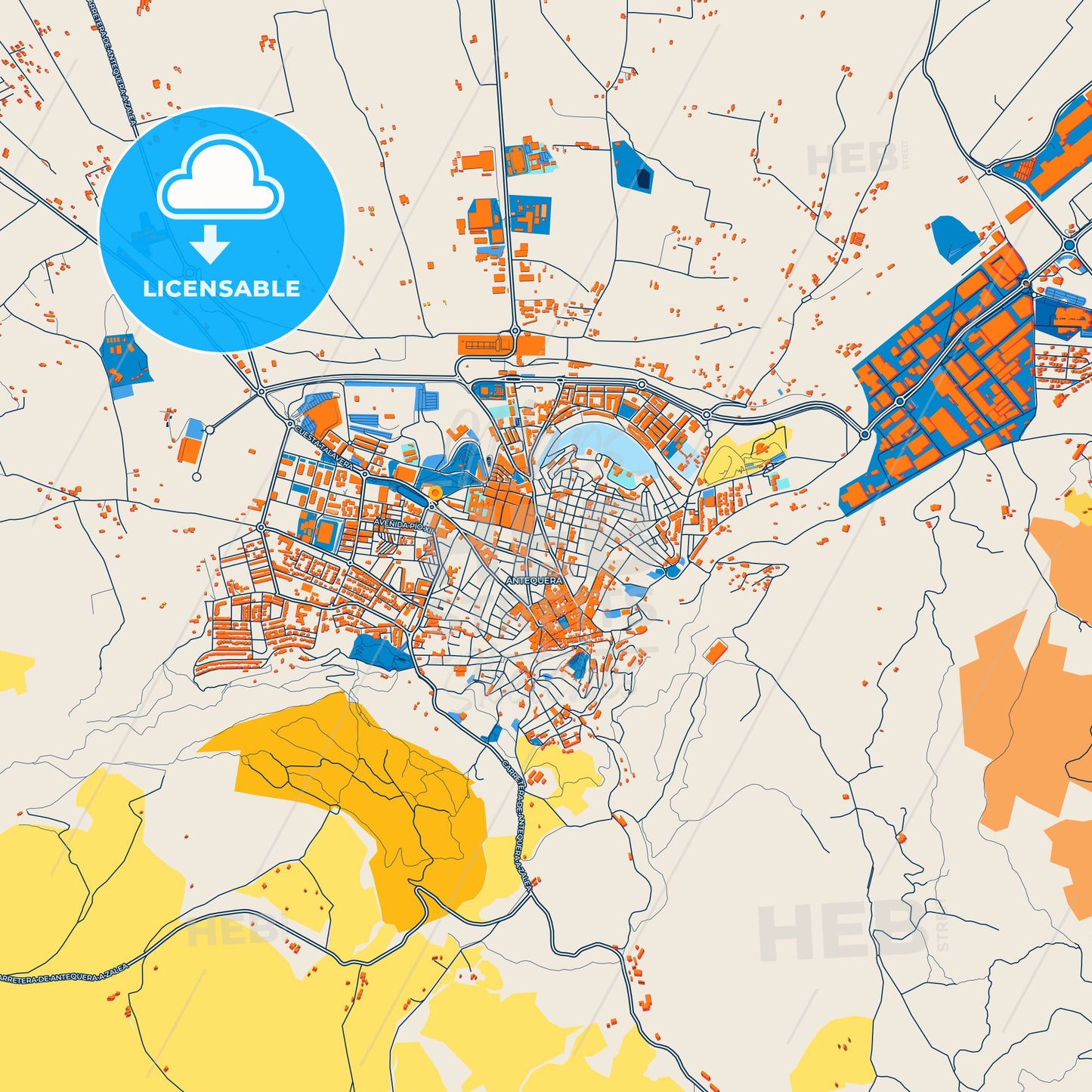 Colorful Antequera Street Map with Labels and Buildings