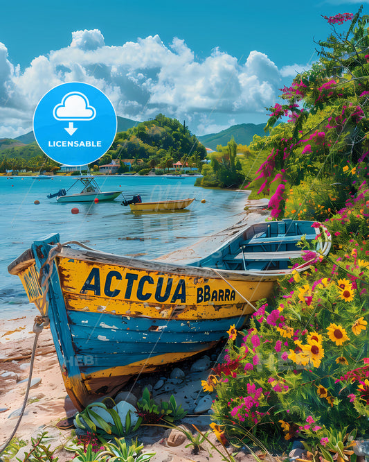 Vibrant Artistic Painting Depicting Antigua and Barbuda's Scenic Coastal Beauty