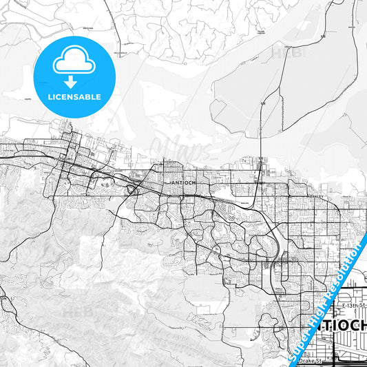 Antioch, California light map with streetnames, citynames and districts