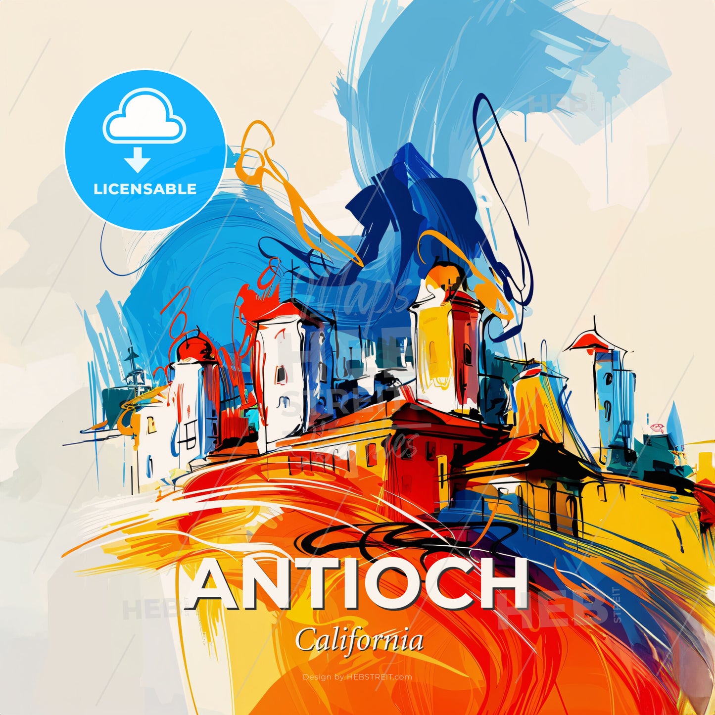 Vibrant Antioch, California - A Colorful Painting Of Buildings - Square format print template