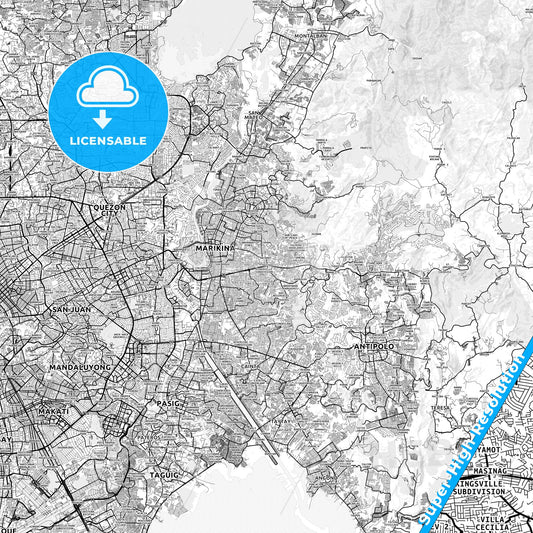 Antipolo, Philippines light map with streetnames, citynames and districts