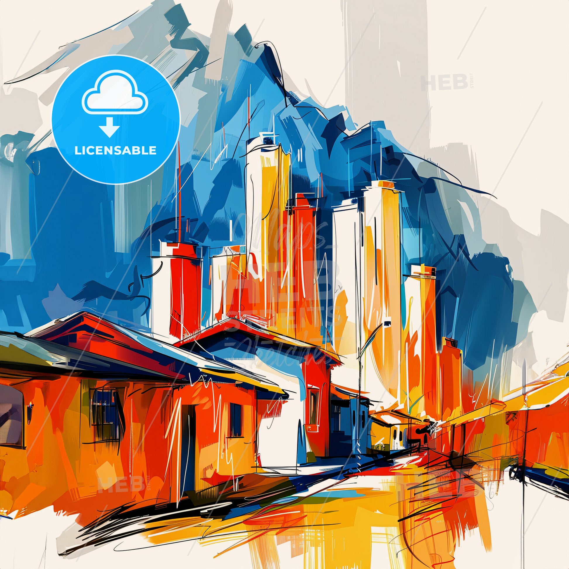 Vibrant Antofagasta, Chile - A Painting Of Buildings And Mountains