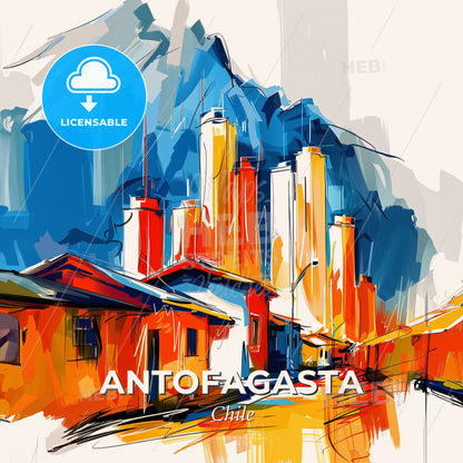 Vibrant Antofagasta, Chile - A Painting Of Buildings And Mountains - Square format print template