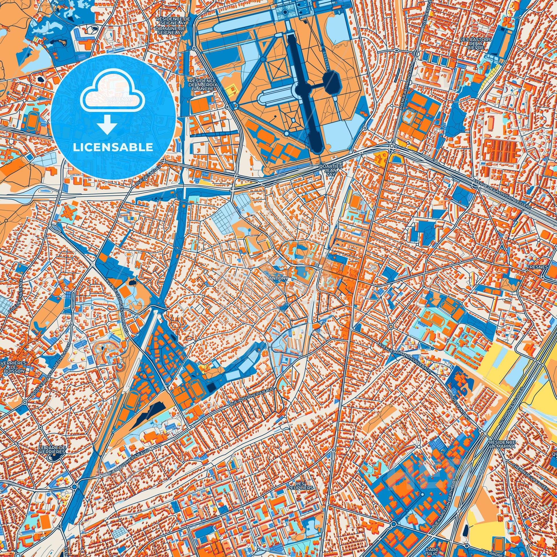 Colorful Antony Street Map with Labels and Buildings