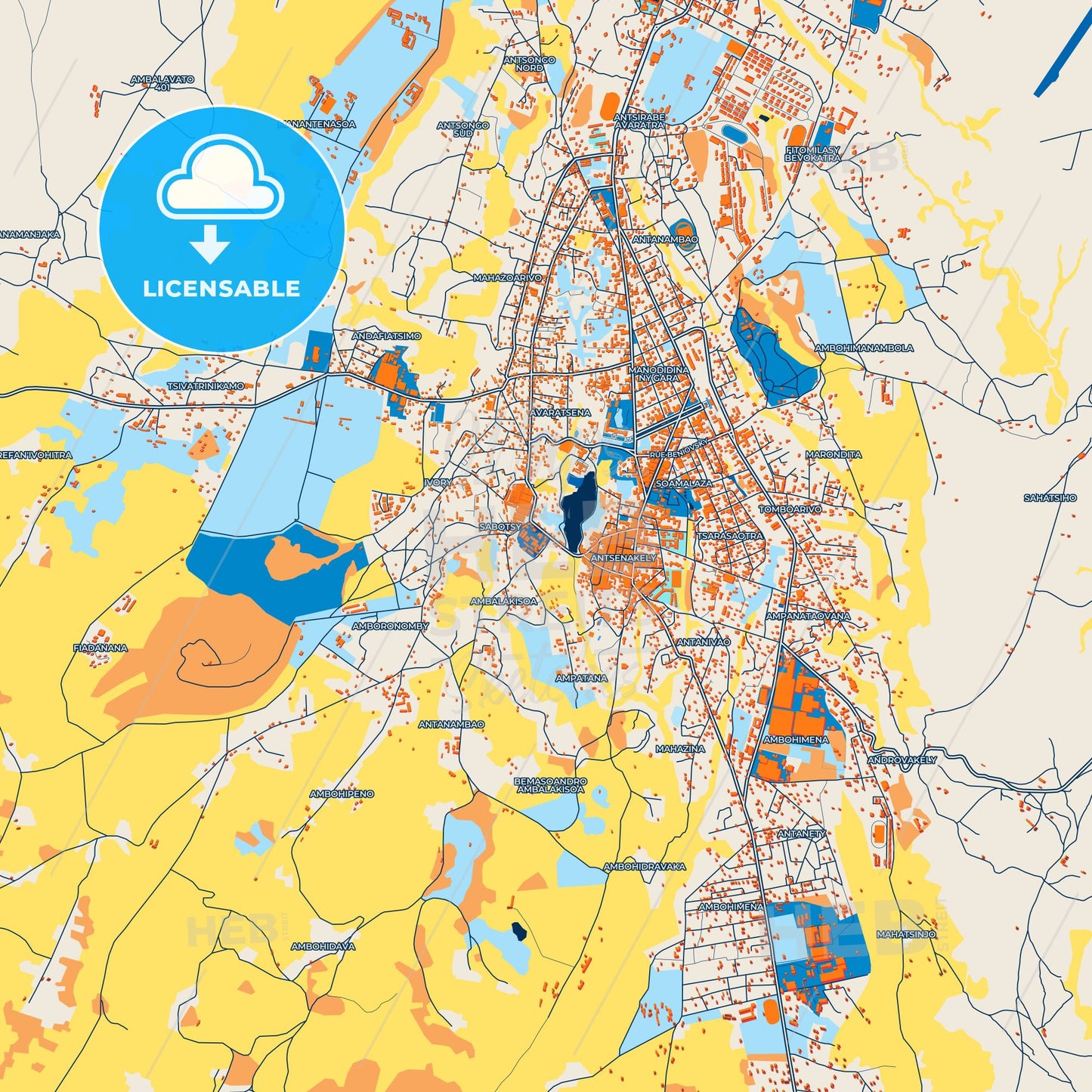 Colorful Antsirabe Street Map with Labels and Buildings