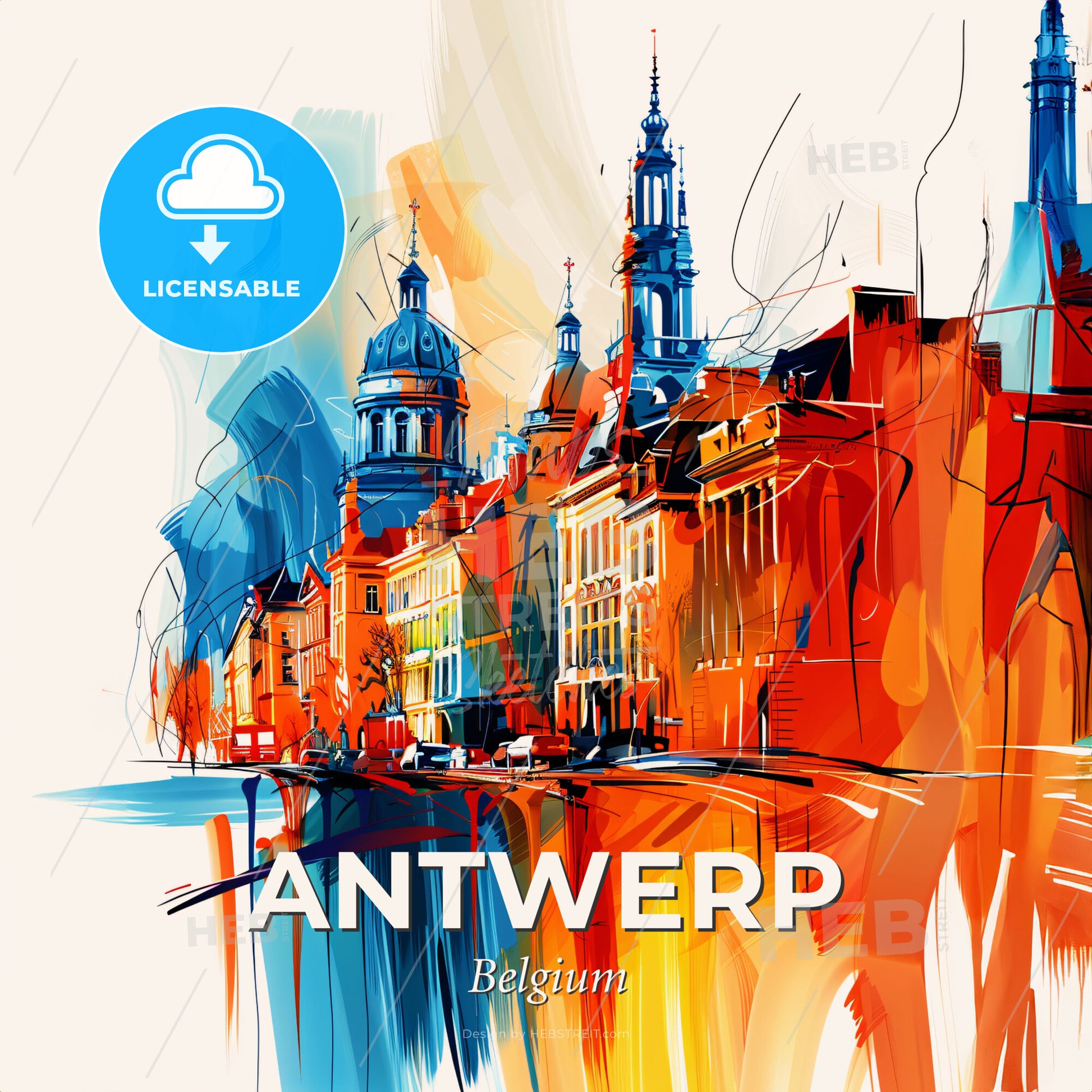 Vibrant Antwerp , Belgium - A Painting Of A City - Square format print template