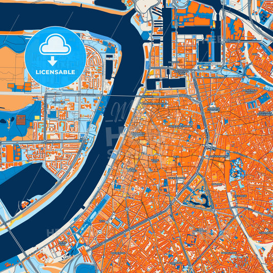 Colorful Antwerp Street Map with Labels and Buildings