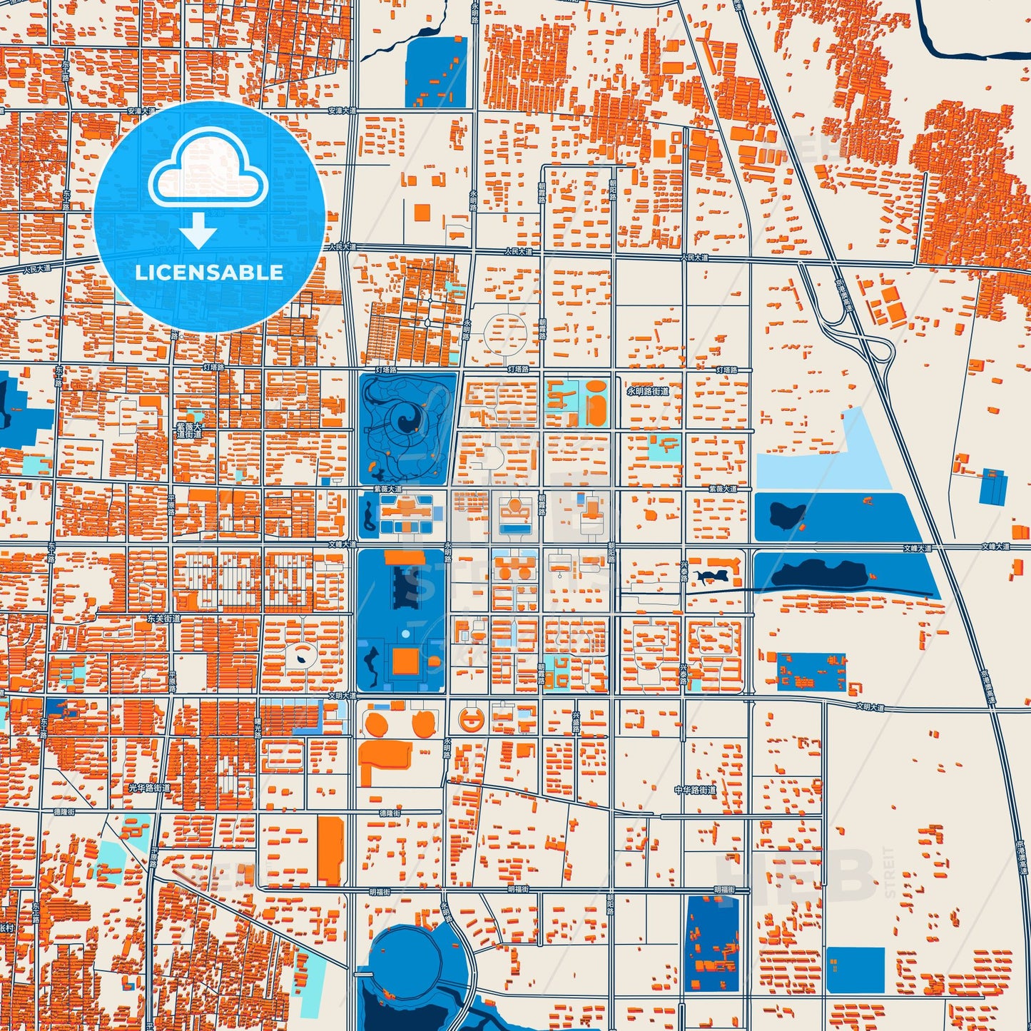 Colorful Anyang Street Map with Labels and Buildings