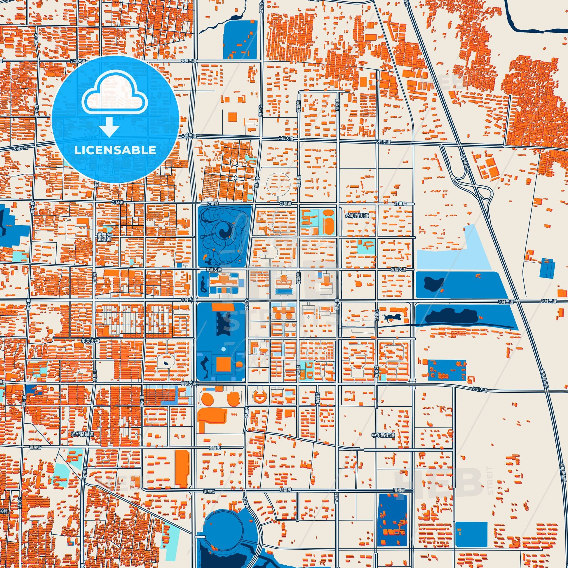 Colorful Anyang Street Map with Labels and Buildings