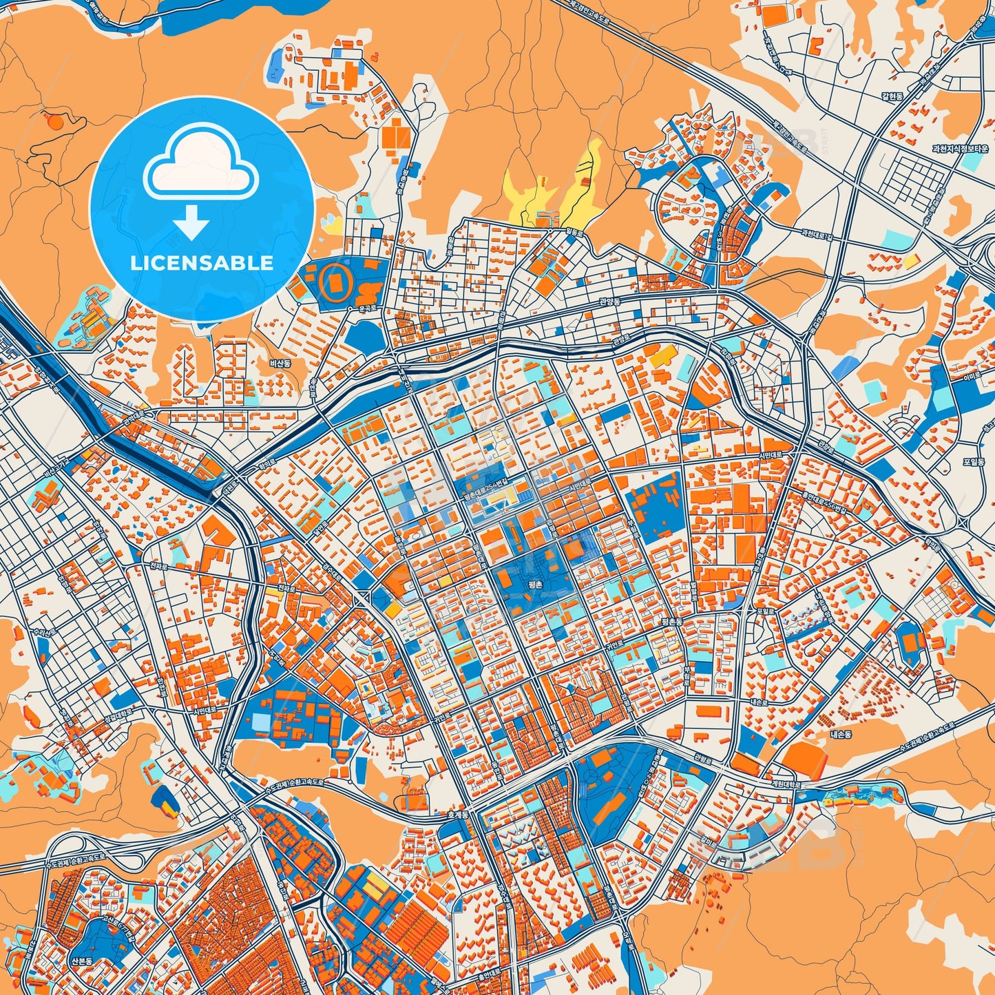 Colorful Anyang Street Map with Labels and Buildings